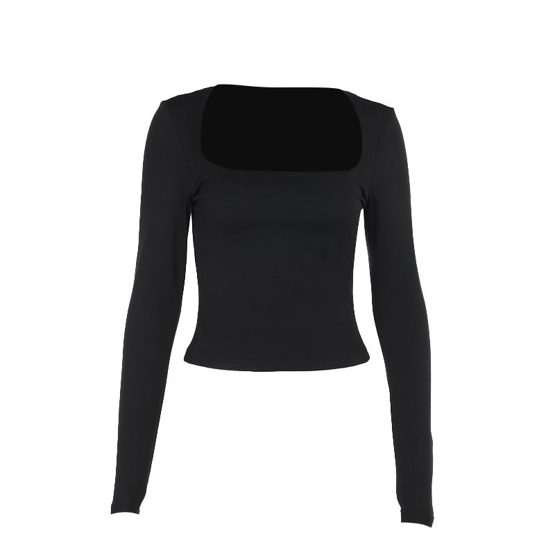 Women's long sleeve crop top with original U-neckline and figure-flattering cut