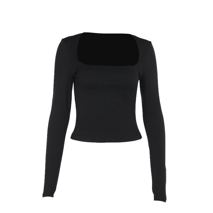 Women's long sleeve crop top with original U-neckline and figure-flattering cut