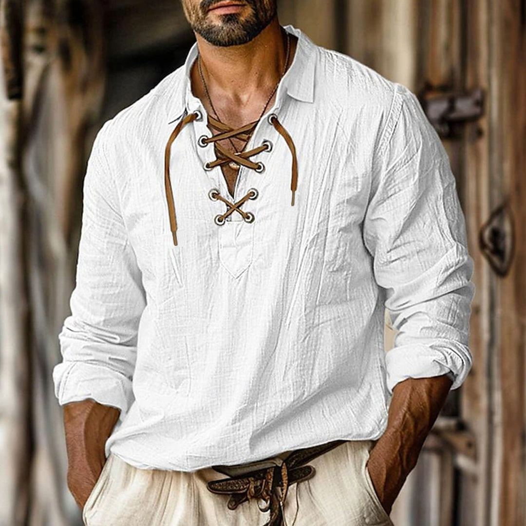 Men's casual long-sleeve shirt with elegant lacing Lisslune