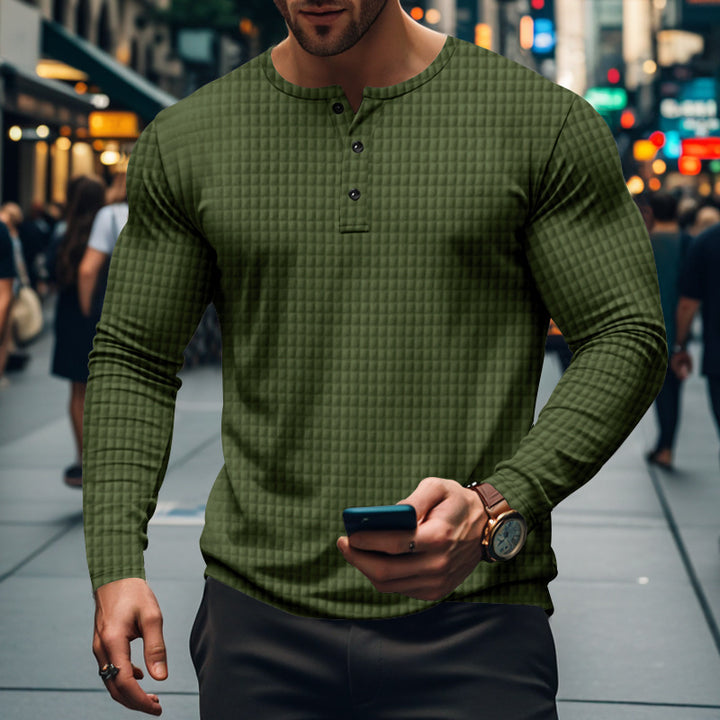 Men's long sleeve shirt with textured design and elegant button placket Lisslune