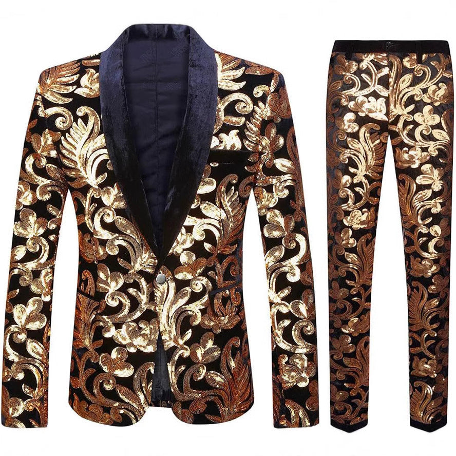 Men's elegant velvet suit with shiny sequin pattern Lisslune