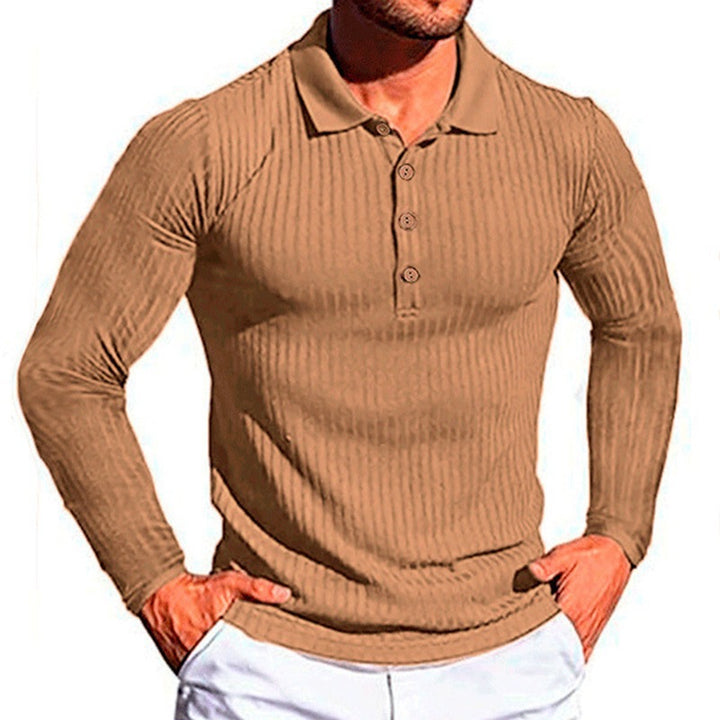 Men's Long Sleeve Polo Shirt with Textured Design Lisslune