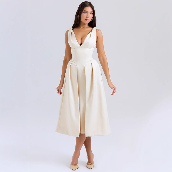Women's Elegant Wrap Dress with Deep V-Neck and Flared Skirt Lisslune