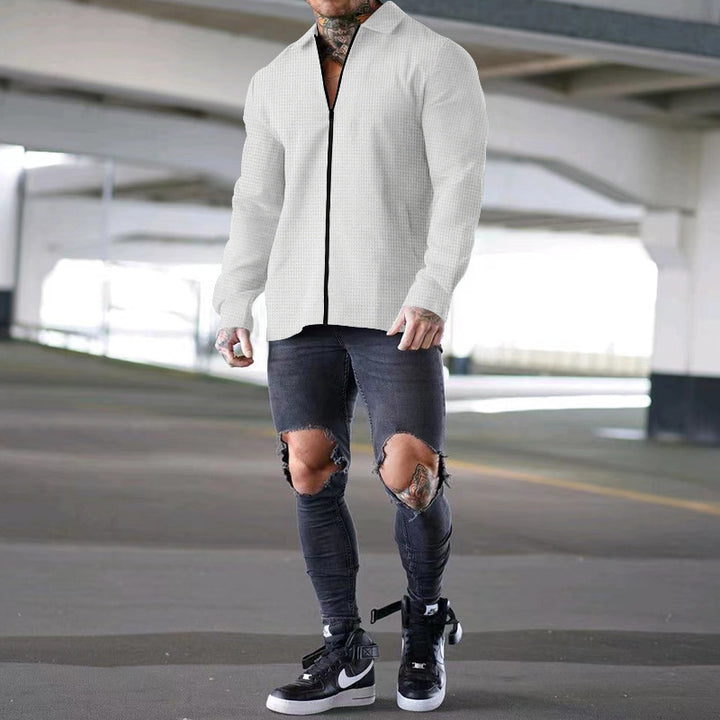 Men's long sleeve shirt with textured design and modern button placket Lisslune