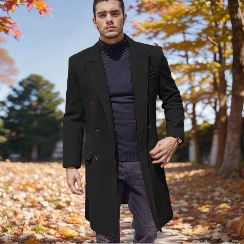 Men's fashionable double-breasted long coat made of high-quality fabric Lisslune