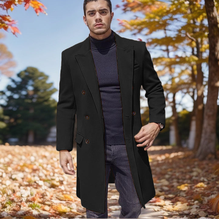 Men's fashionable double-breasted long coat made of high-quality fabric Lisslune