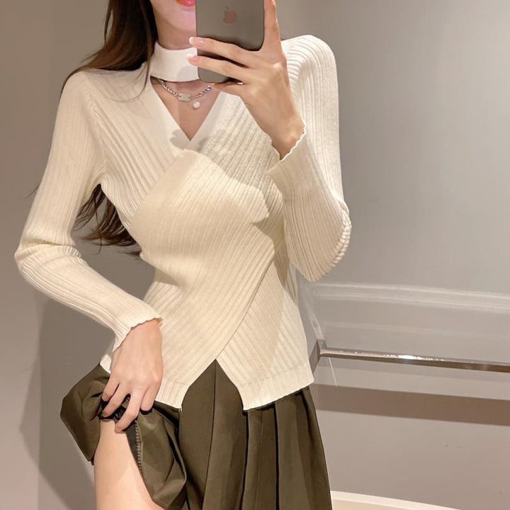 Women's elegant wrap top made of ribbed knit material Lisslune