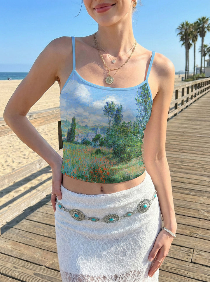 Women's crop top with floral pattern and adjustable straps Lisslune