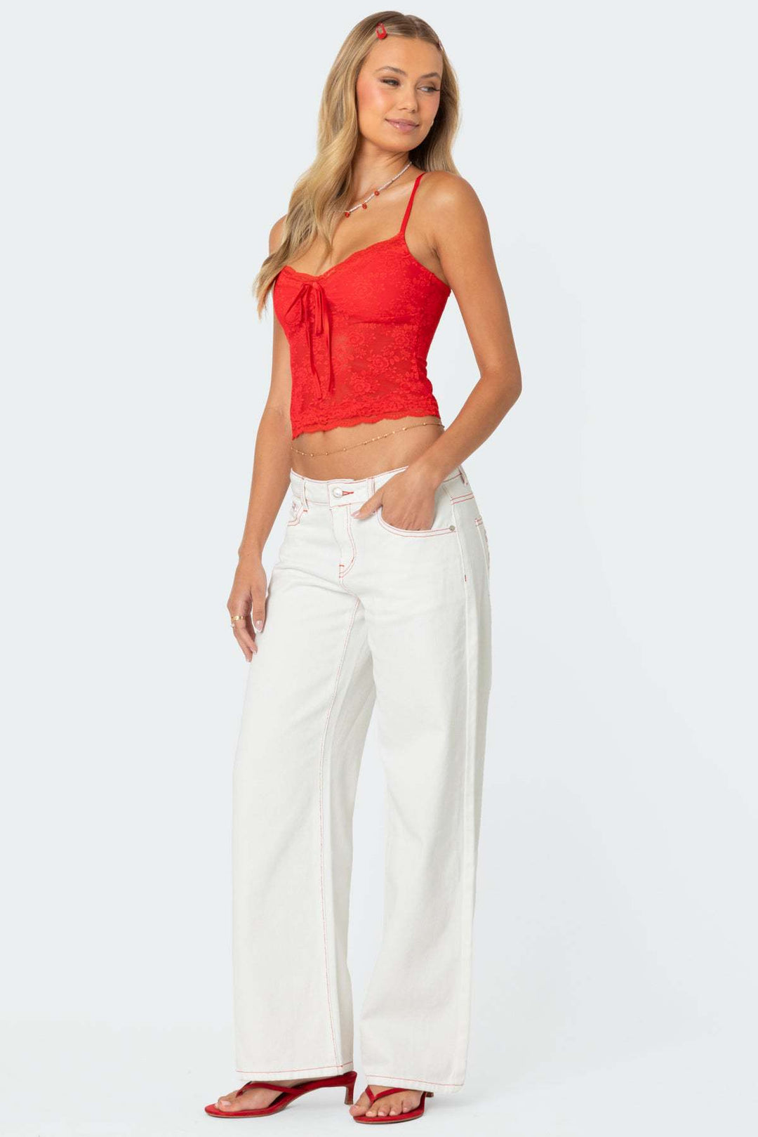 Damen Spitzencrop-Top mit Schleifen-Detail und verstellbaren Trägern Lisslune