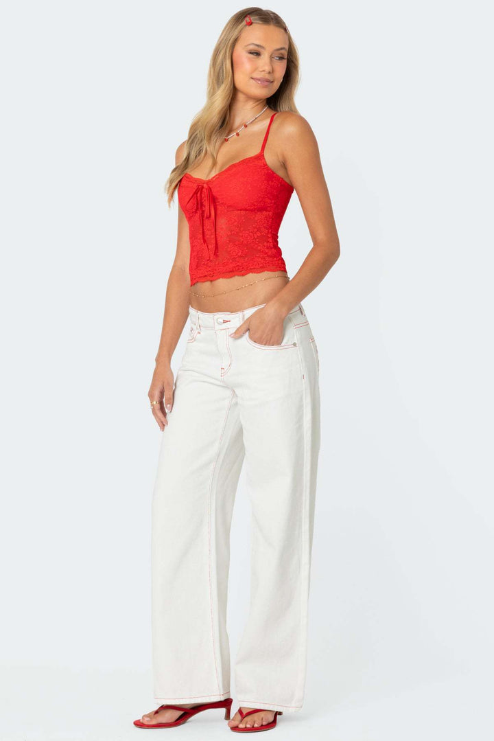 Damen Spitzencrop-Top mit Schleifen-Detail und verstellbaren Trägern Lisslune