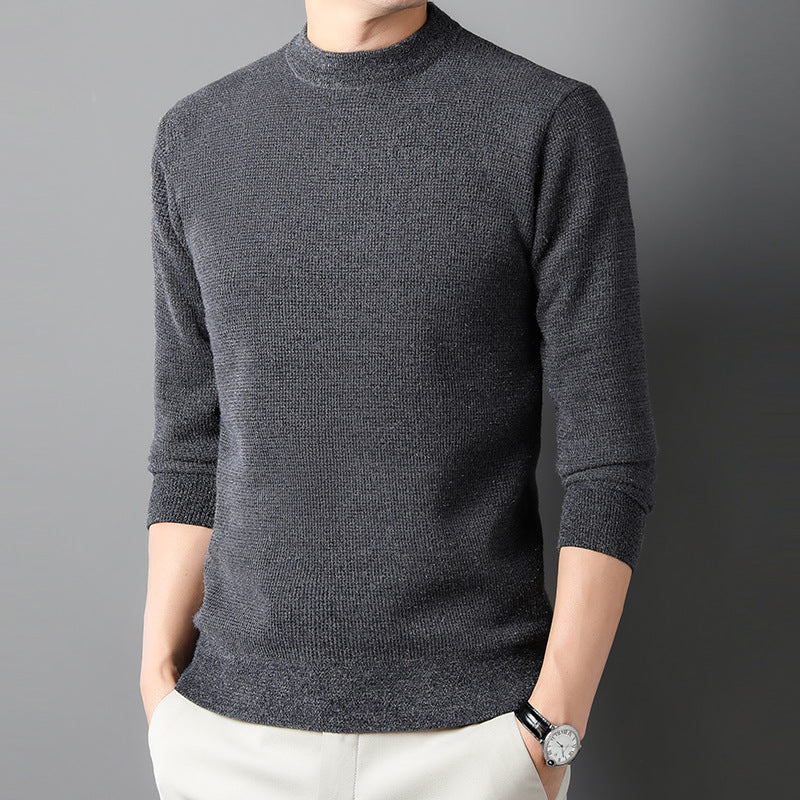 Men's Fine-Knit Pullover with Stand-Up Collar and Rib Structure Lisslune