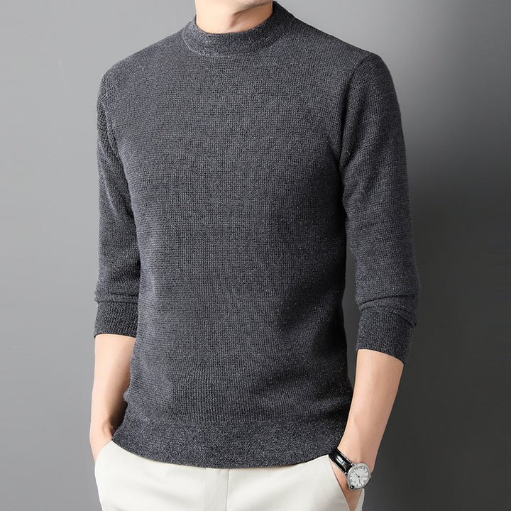Men's Fine-Knit Pullover with Stand-Up Collar and Rib Structure Lisslune
