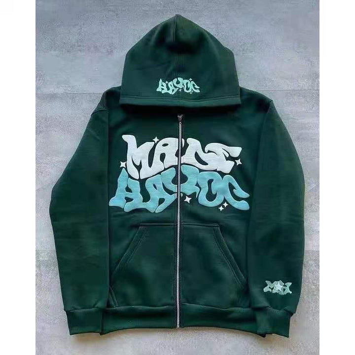 Women's hooded jacket with creative graphic design and high-quality zipper Lisslune