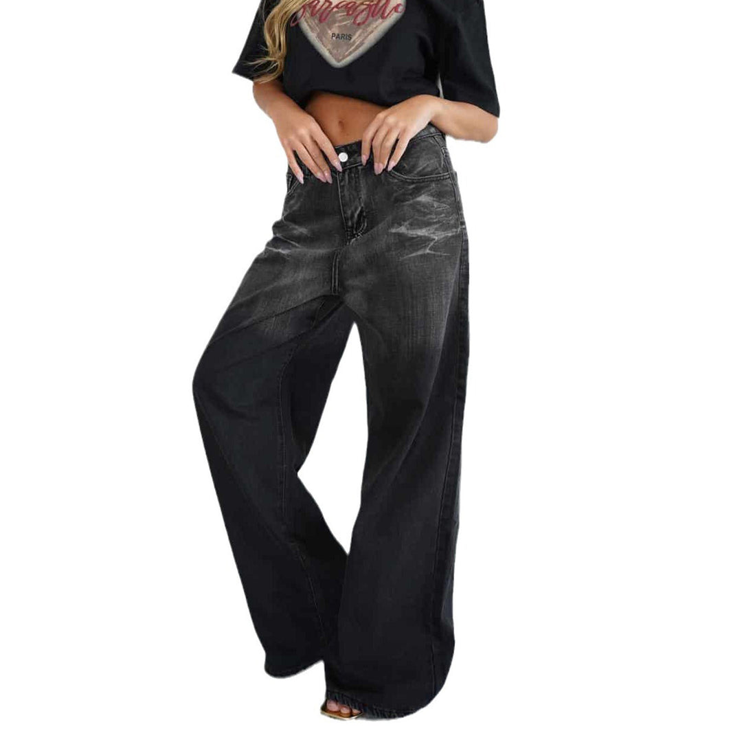 Women's loose high-waist jeans with trendy gradient and wide leg Lisslune
