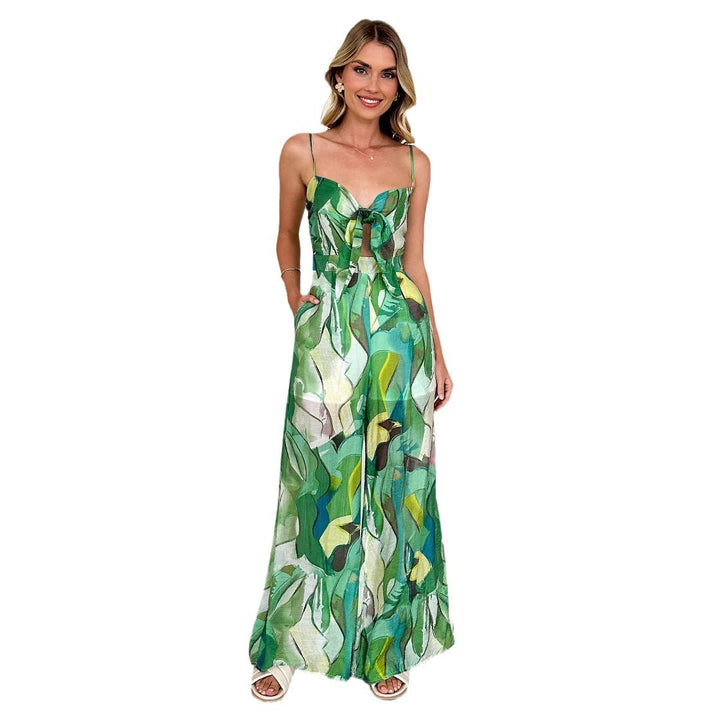 Ladies Elegant Jumpsuit with Floral Design and Adjustable Spaghetti Straps Lisslune