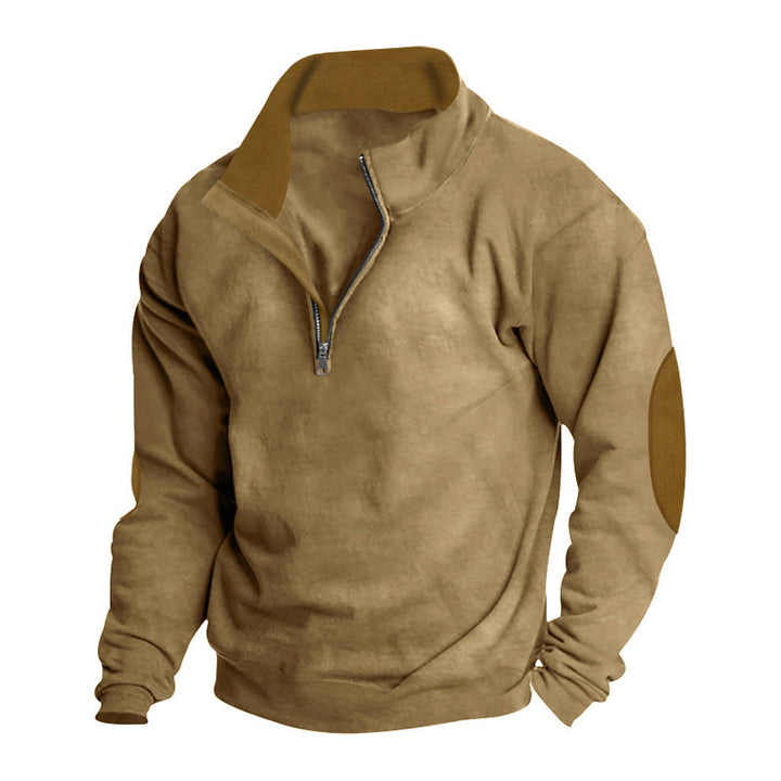 Men's sporty pullover with half-length zipper and modern elbow patches Lisslune