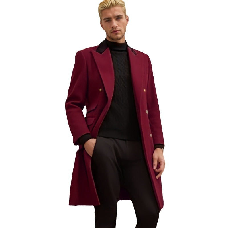 Men's modern urban coat with double-breasted button closure and velvet collar Lisslune
