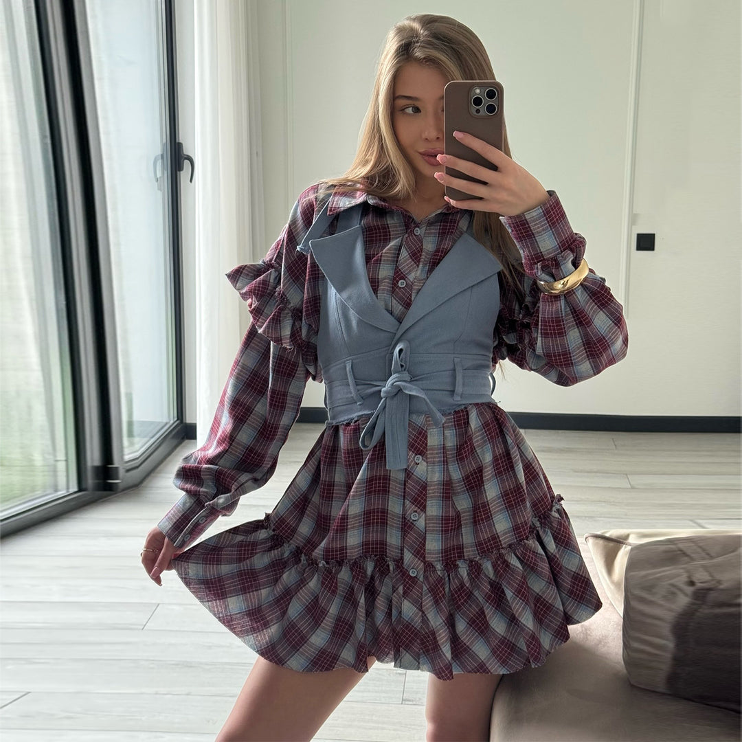 Ladies fashionable dress with casual overlay and ruffle details Lisslune