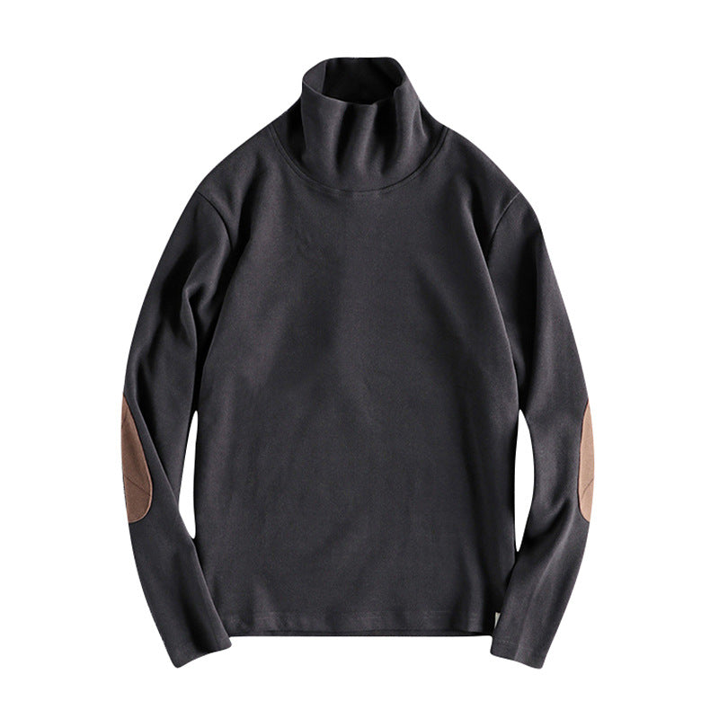 Men's stand-up collar sweater made of high-quality fleece with contrasting elbow patches Lisslune