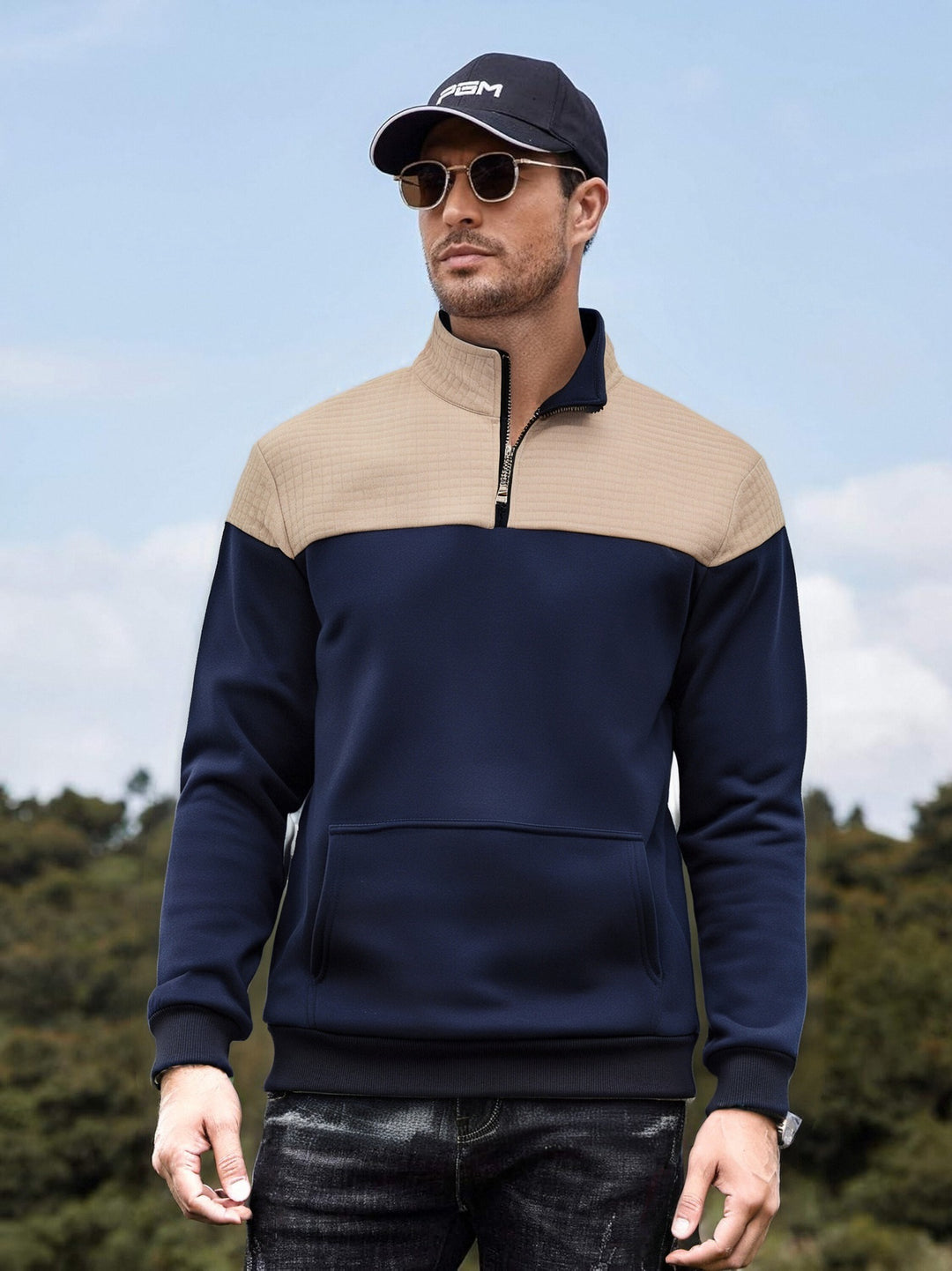 Men's functional sweatshirt jacket with a high collar and practical kangaroo pocket Lisslune