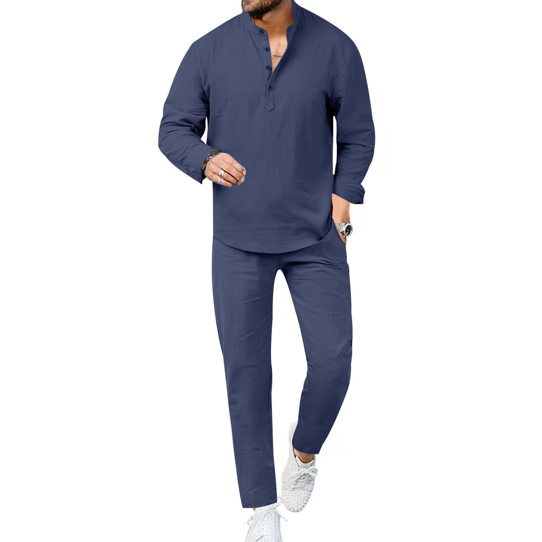 Men's modern leisure suit set with innovative button placket design and breathable properties Lisslune