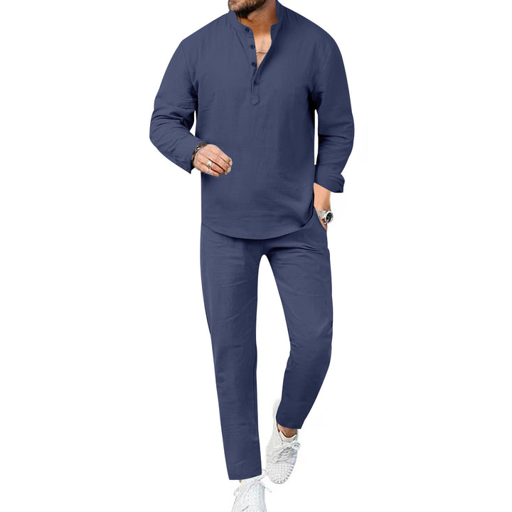 Men's modern leisure suit set with innovative button placket design and breathable properties Lisslune