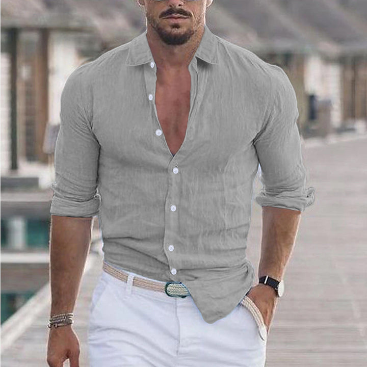 Men's casual linen shirt with button-free front and elegant details Lisslune