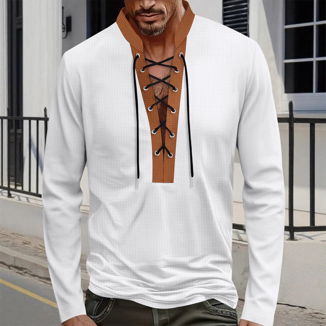 Men's long sleeve shirt with modern lacing design Lisslune