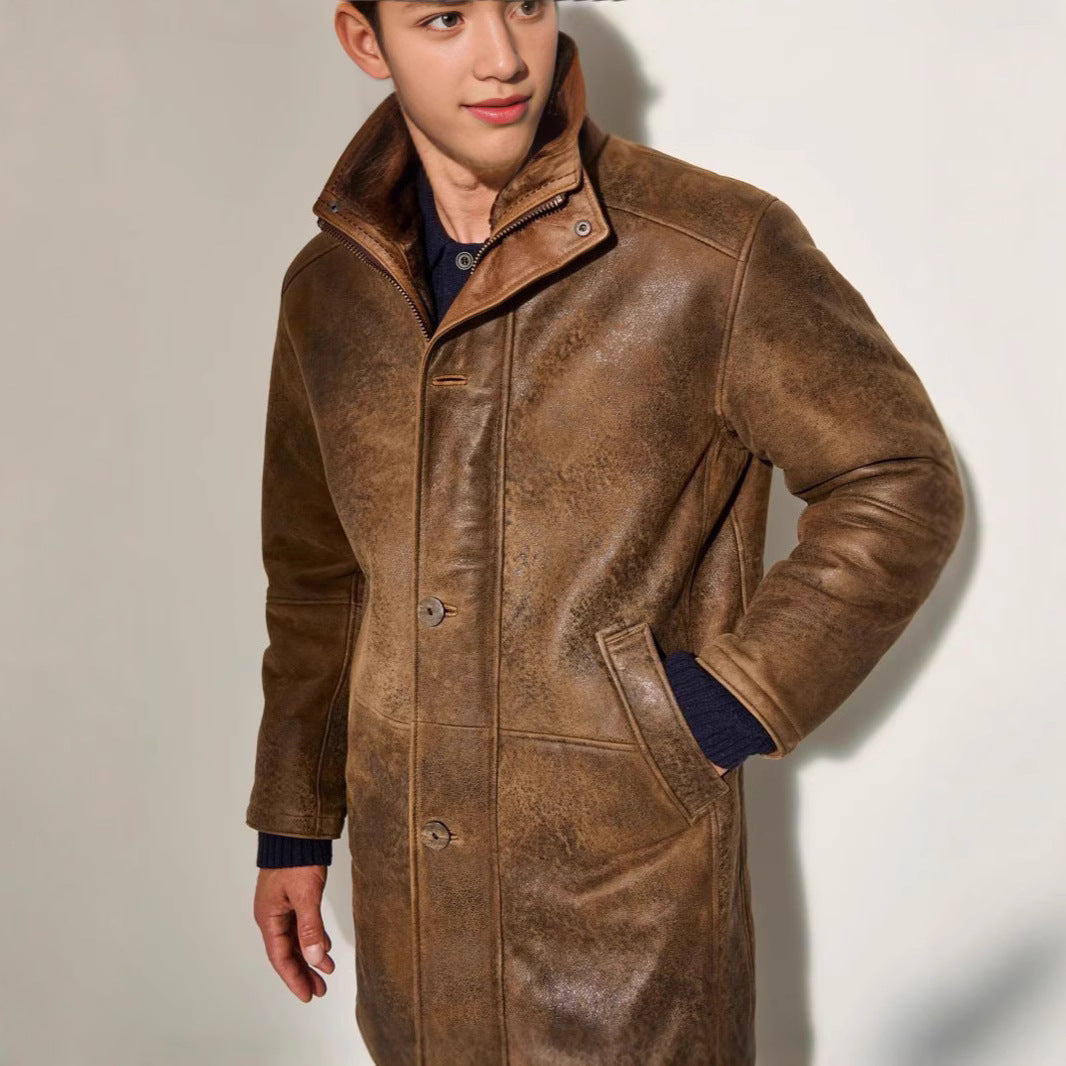 Men's elegant lamb leather jacket with padded collar and various pockets Lisslune