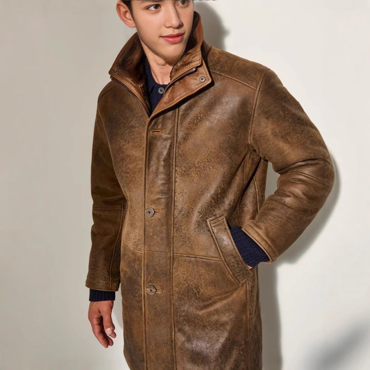 Men's elegant lamb leather jacket with padded collar and various pockets Lisslune