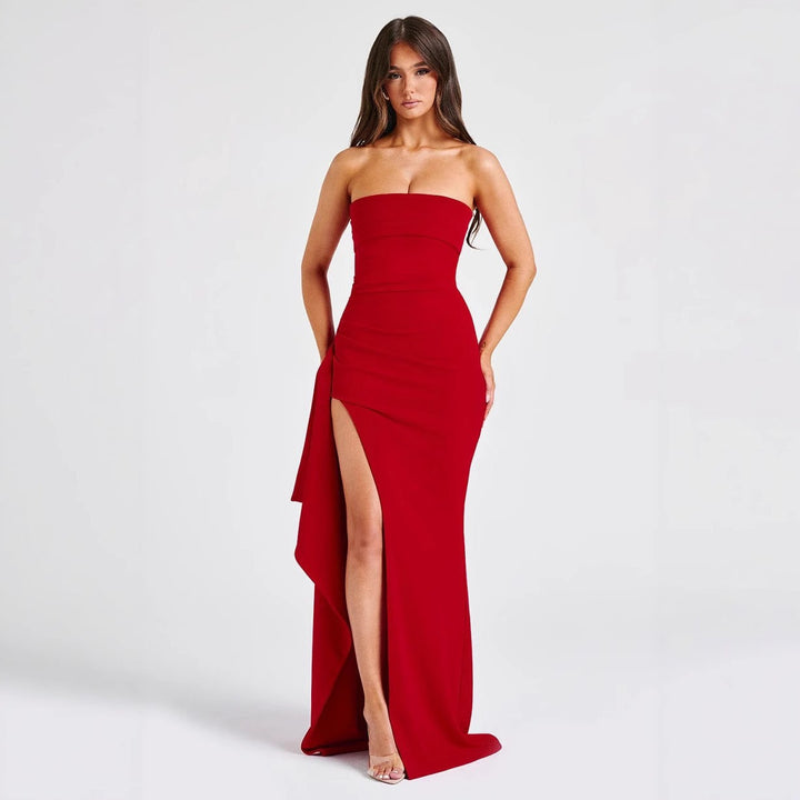 Damen Elegantes trägerloses Abendkleid mit asymmetrischem Schlitz Lisslune