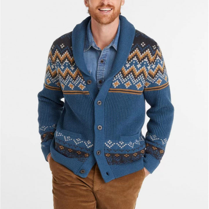Men's cardigan with traditional Norwegian pattern and large pockets Lisslune