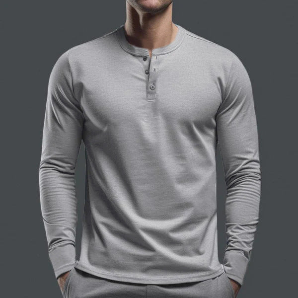 Men's Long Sleeve Shirt with Button Placket made of Comfortable Cotton Blend Lisslune