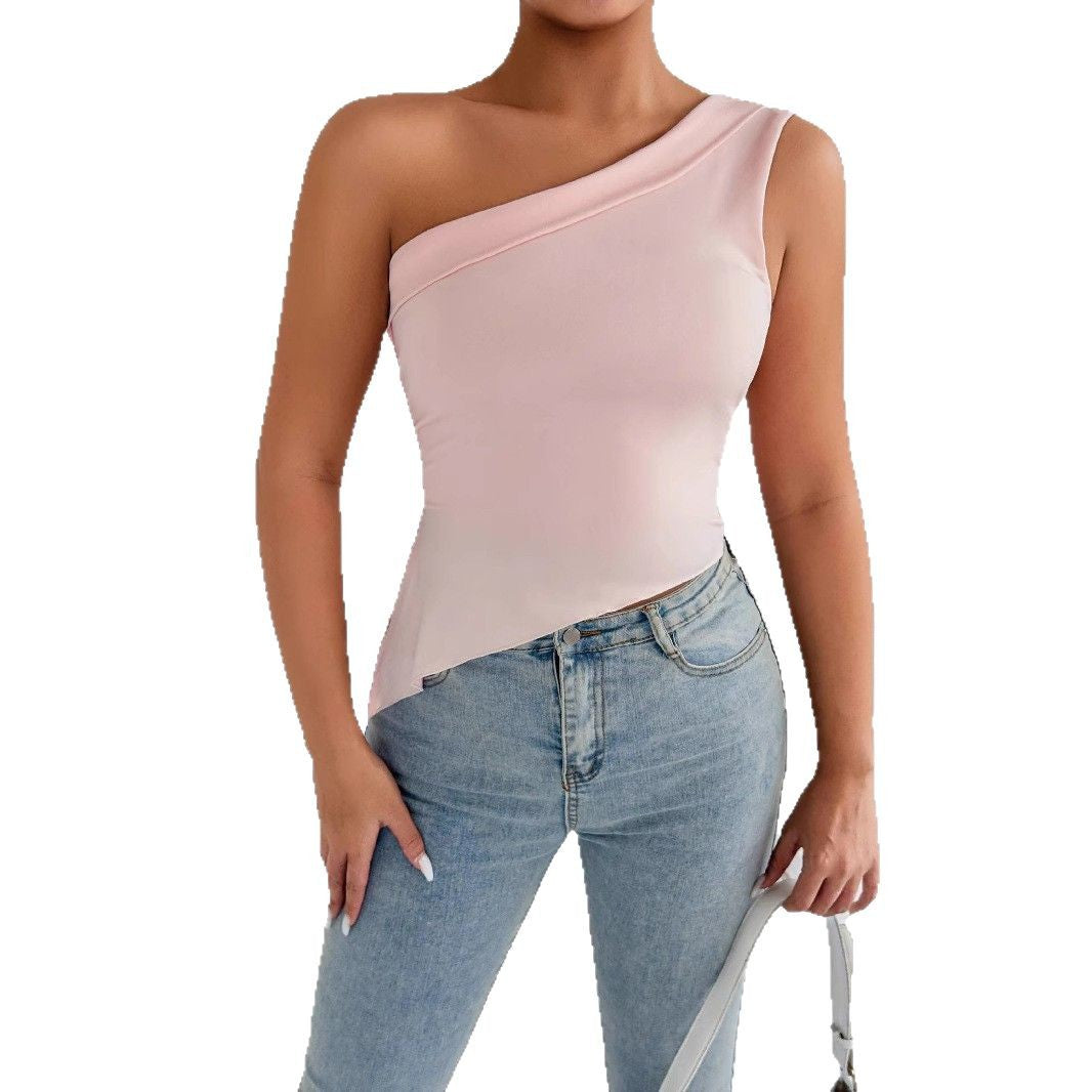 Damen asymmetrisches Top mit schulterfreiem Design und eleganter Drapierung Lisslune