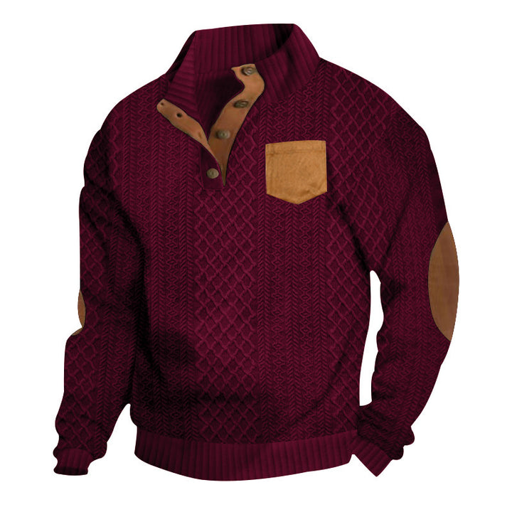 Men's chunky knit pullover with modern leather details Lisslune