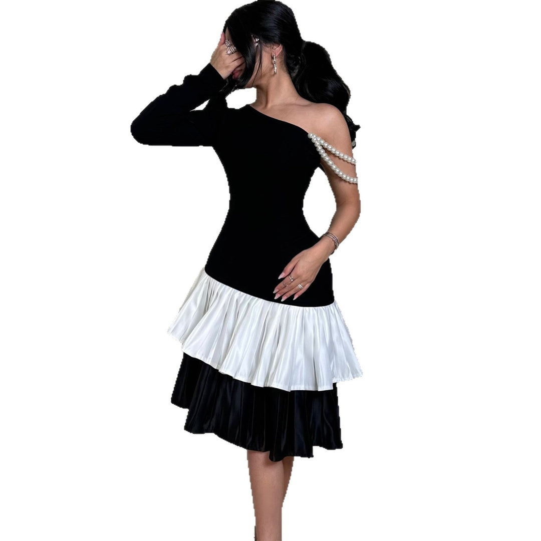 Women Elegant Dress with Asymmetrical Cut and Ruffle Details