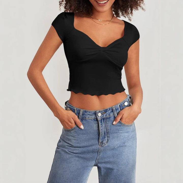 Damen Crop-Top mit herzförmigem Ausschnitt und Raffung Lisslune