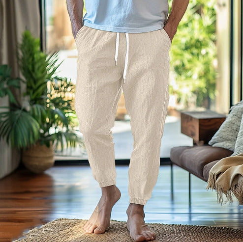 Men's Casual Linen Jogging Pants with Elastic Waistband and Adjustable Drawstring Lisslune