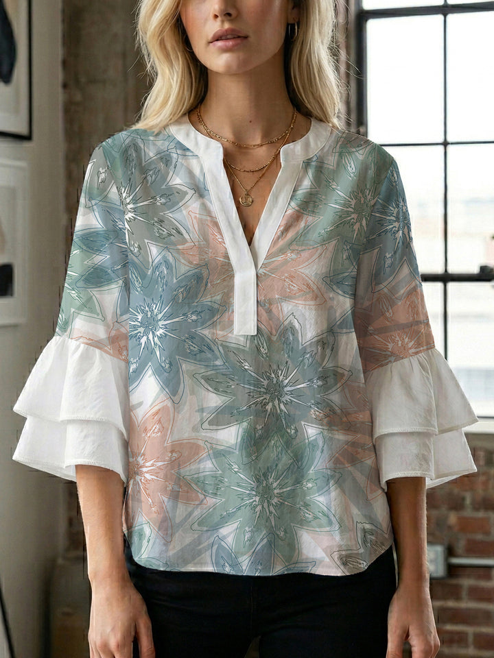 Women's flower creation with voluminous ruffled sleeves Lisslune