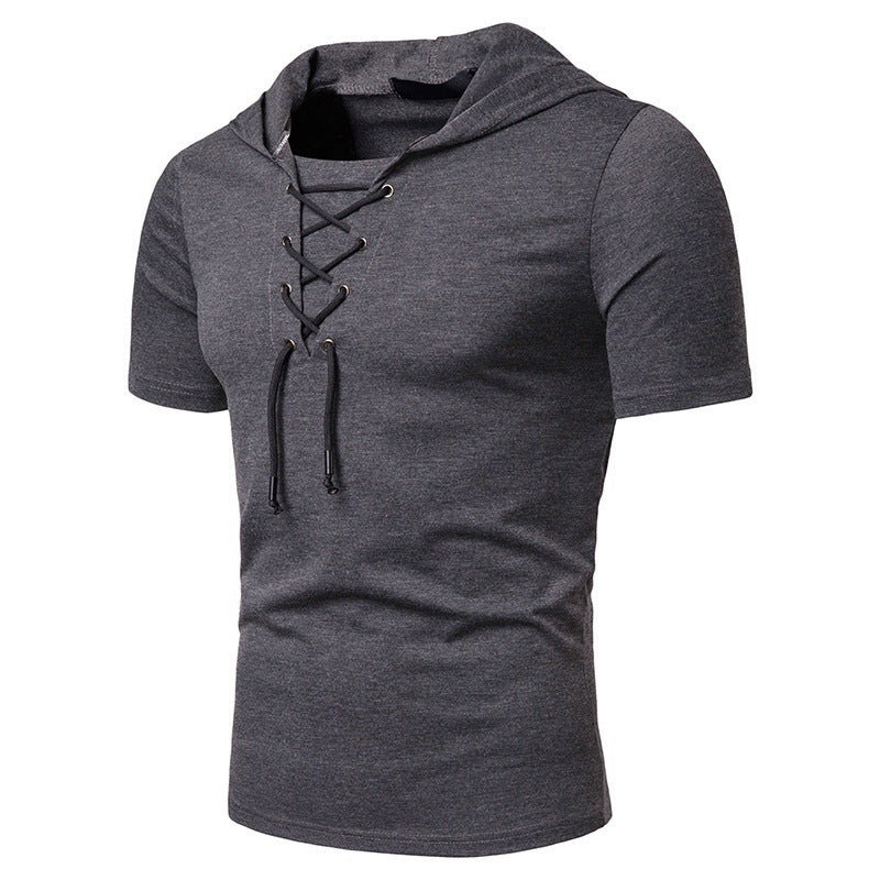 Men's hooded shirt with fashionable lacing design Lisslune