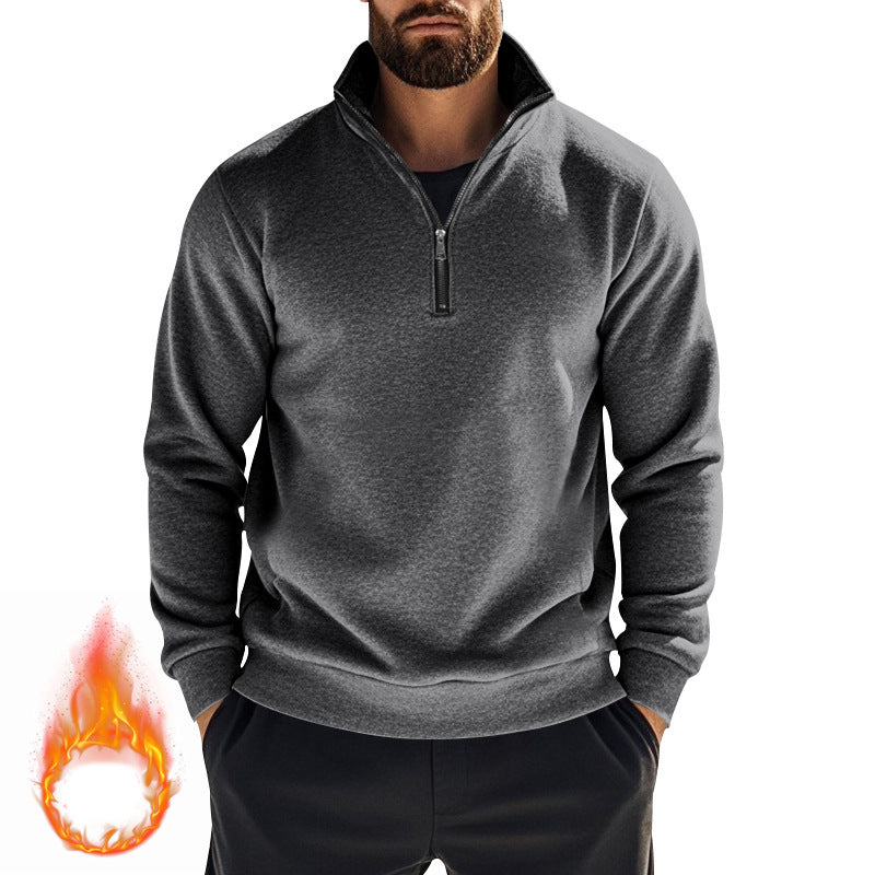 Men's fleece pullover with high collar and half zipper Lisslune