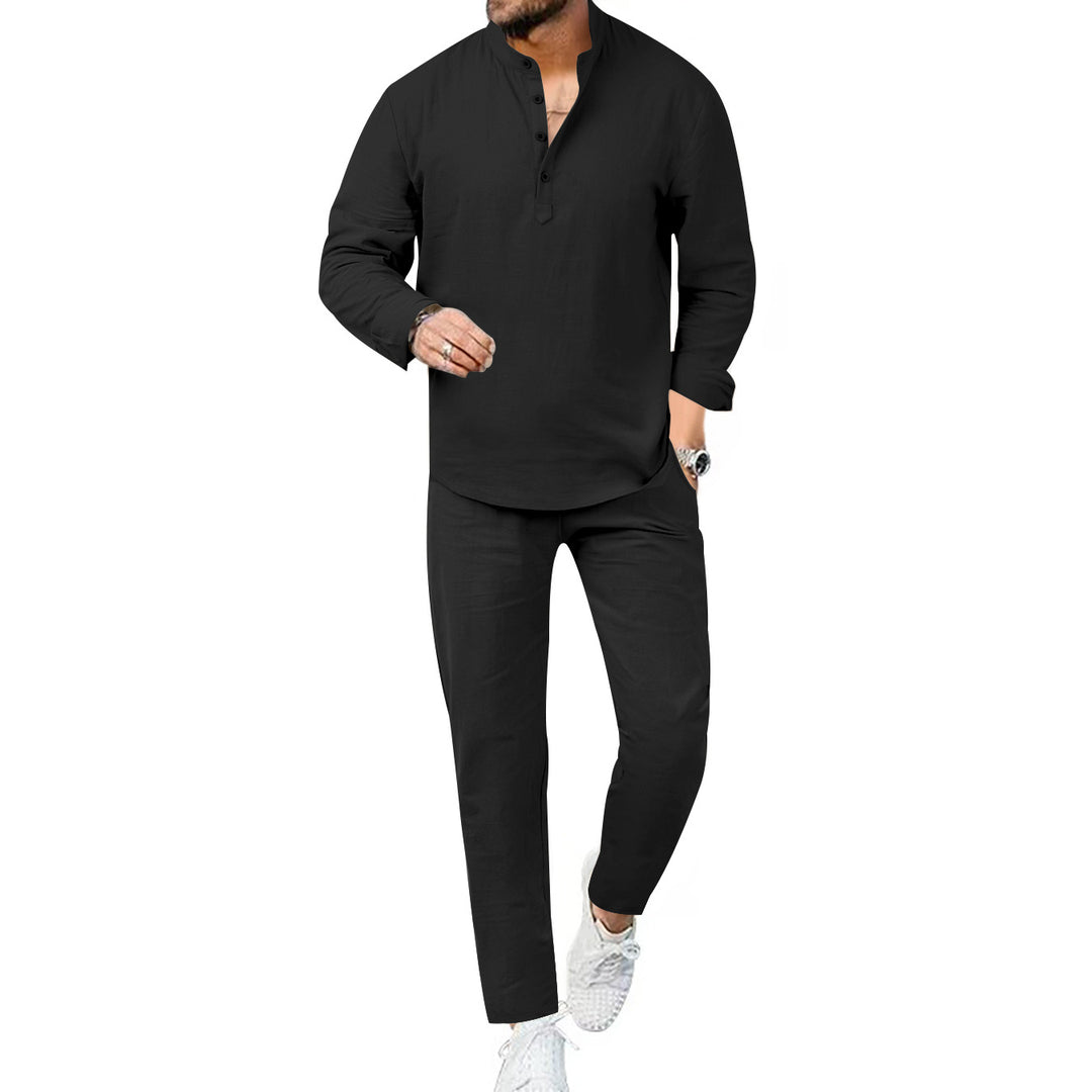 Men's modern leisure suit set with innovative button placket design and breathable properties Lisslune