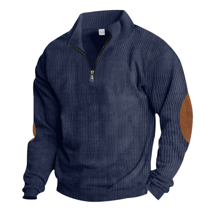 Men's fleece pullover with high-quality knit structure and leather applications Lisslune