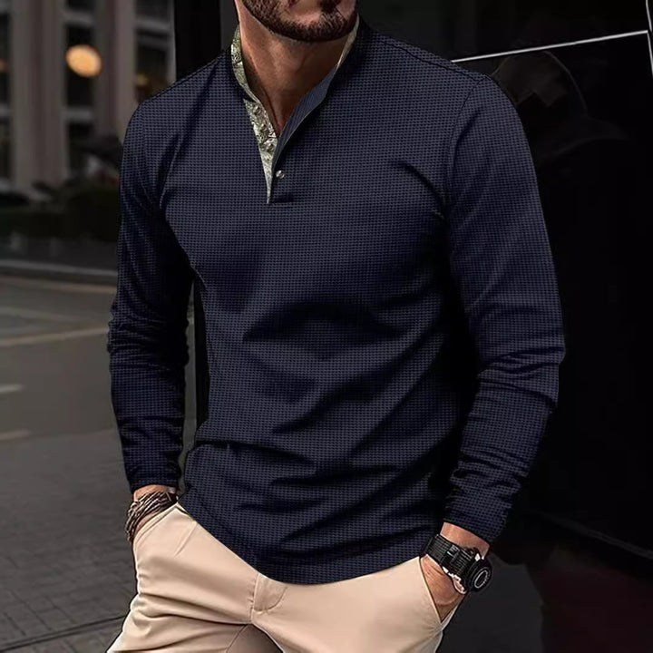 Men's Long Sleeve Shirt with Exclusive Collar Design Lisslune
