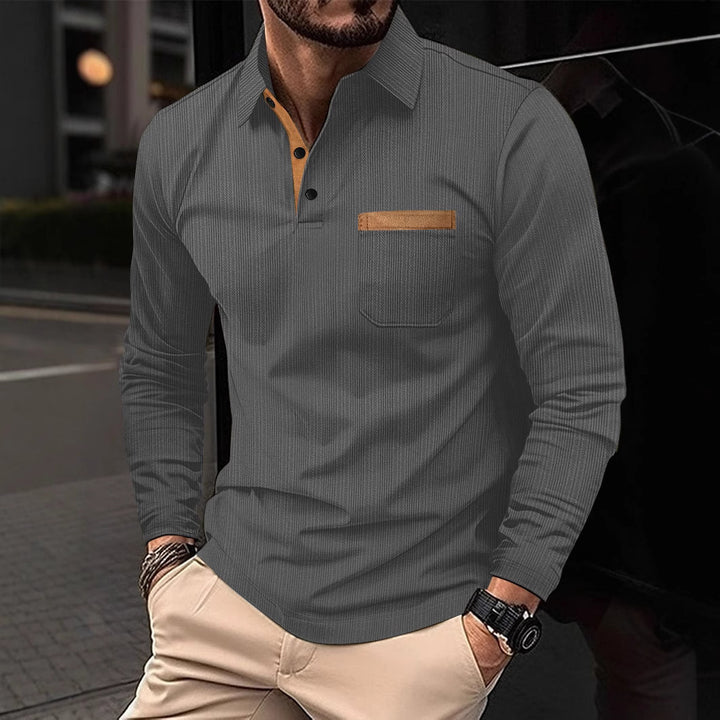 Men's Long Sleeve Shirt with Textured Design and Contrast Collar Lisslune