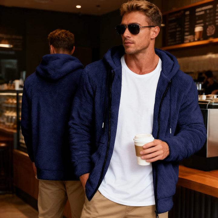 Men's cozy fleece jacket with practical zipper and hood Lisslune