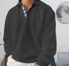 Men's Long Sleeve Polo Shirt with Elegant V-Neck and Stylish Contrast Details Lisslune