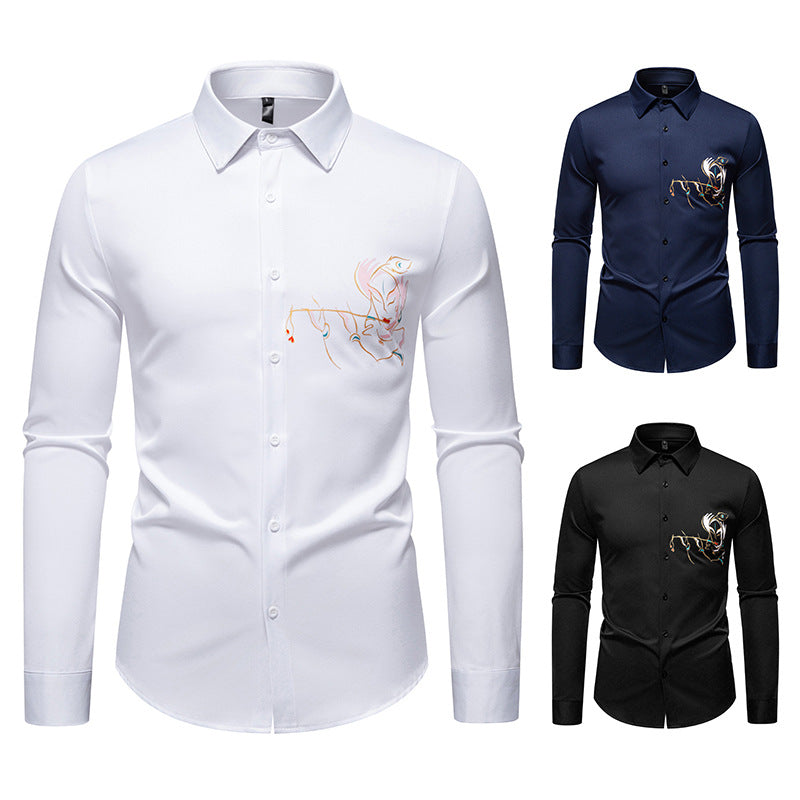 Men's Elegant Long Sleeve Shirt with Creative Embroidery Lisslune