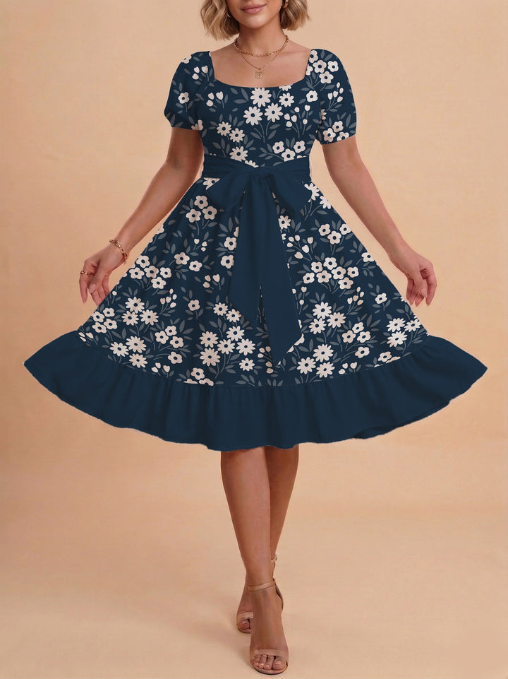 Women's floral dress with adjustable belt and voluminous sleeves Lisslune