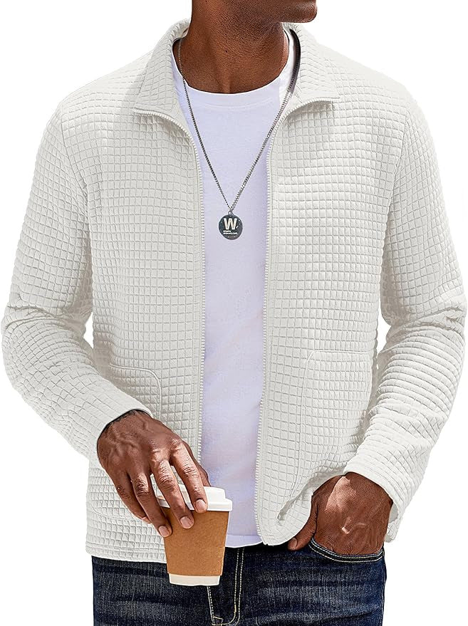 Men's casual cardigan with practical insert pockets and stylish waffle pattern Lisslune